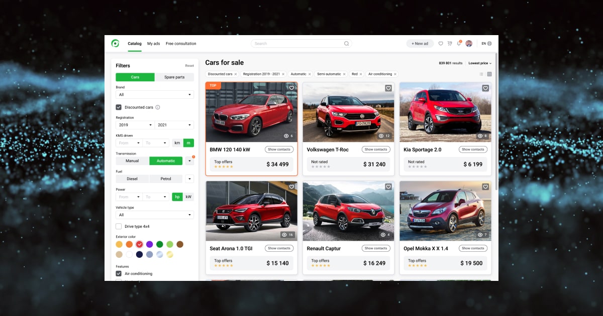 White label car dealership marketplace platform — buyer + dealer flows