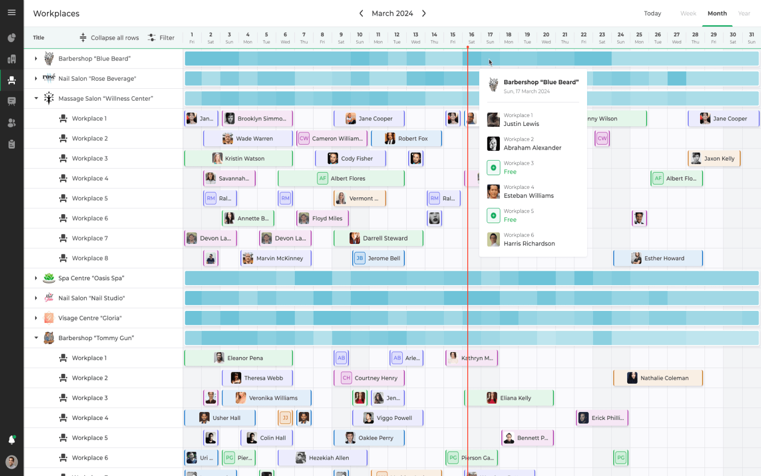 Complex Gantt Widget for Salon Management Software