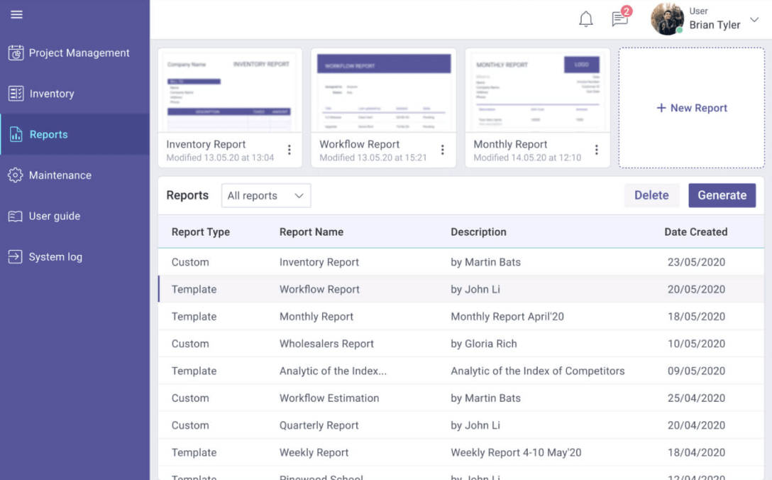 ERP Reporting Module for Project Management Application