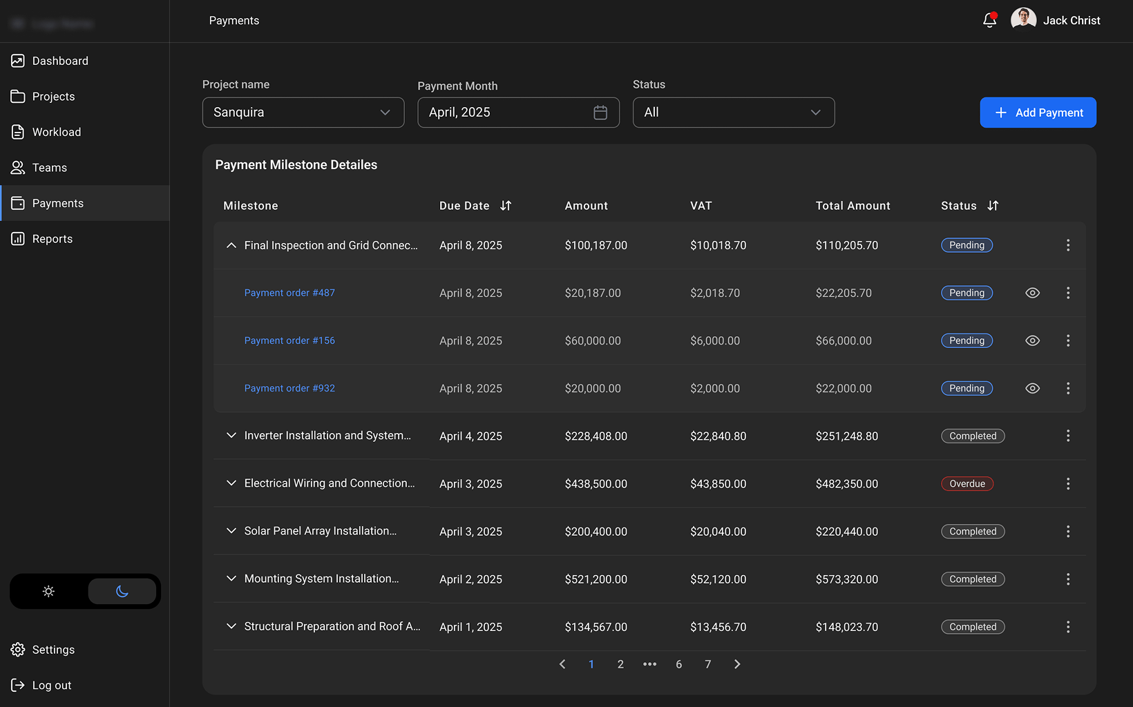 Payment Milestones Tracking