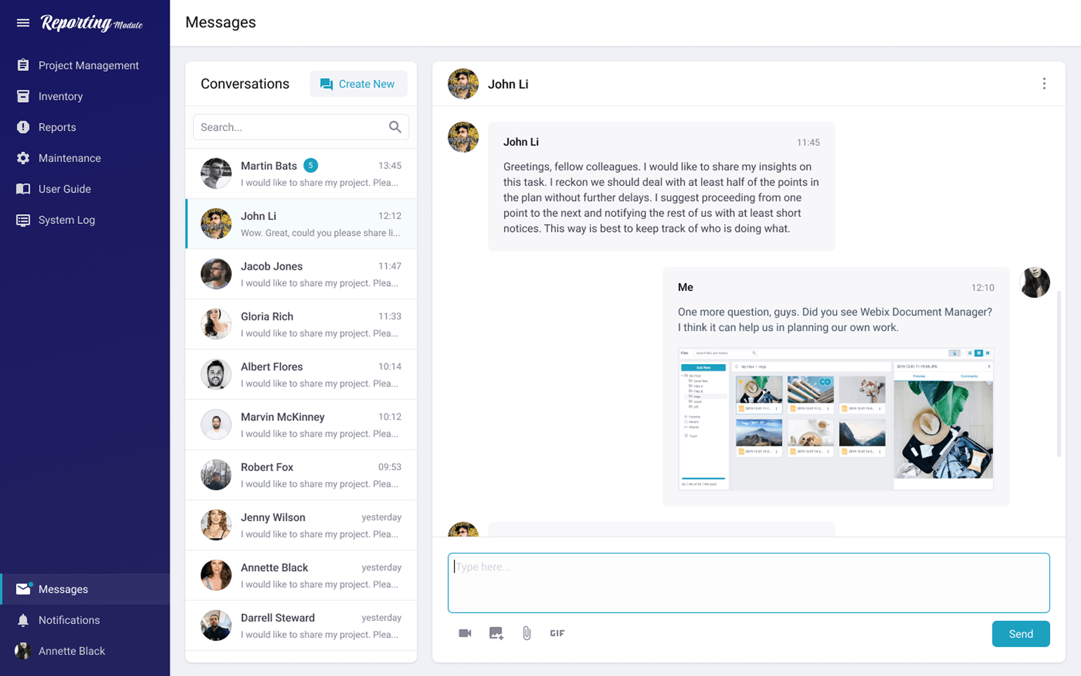 Reporting Module for Project Management Application