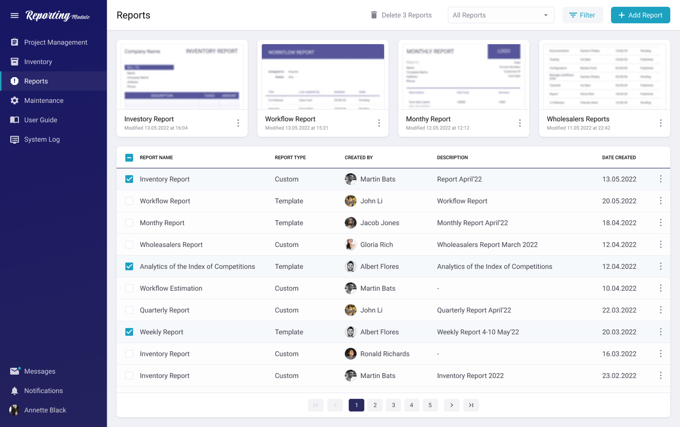 Reporting Module for Project Management Application