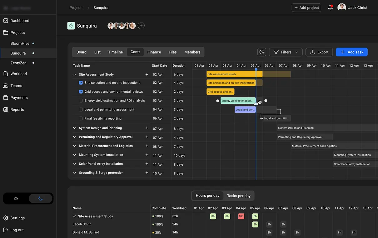 Custom Gantt Chart System for Renewable Energy Projects